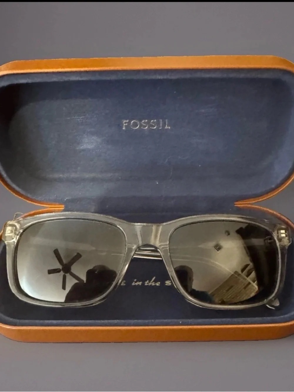 Fossil Crystal Gray Rectangular Sunglasses w/ Case | New w/o Tags